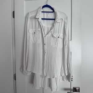 Free People Beachy Linen Blouse, Size L